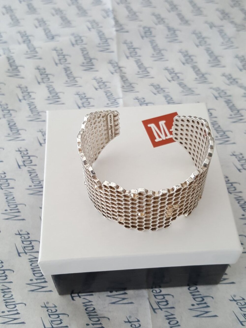 RARE Mignon Faget Hive Jeweled Wide Open Cuff Bracelet 925 Sterling Silver - Picture 8 of 14